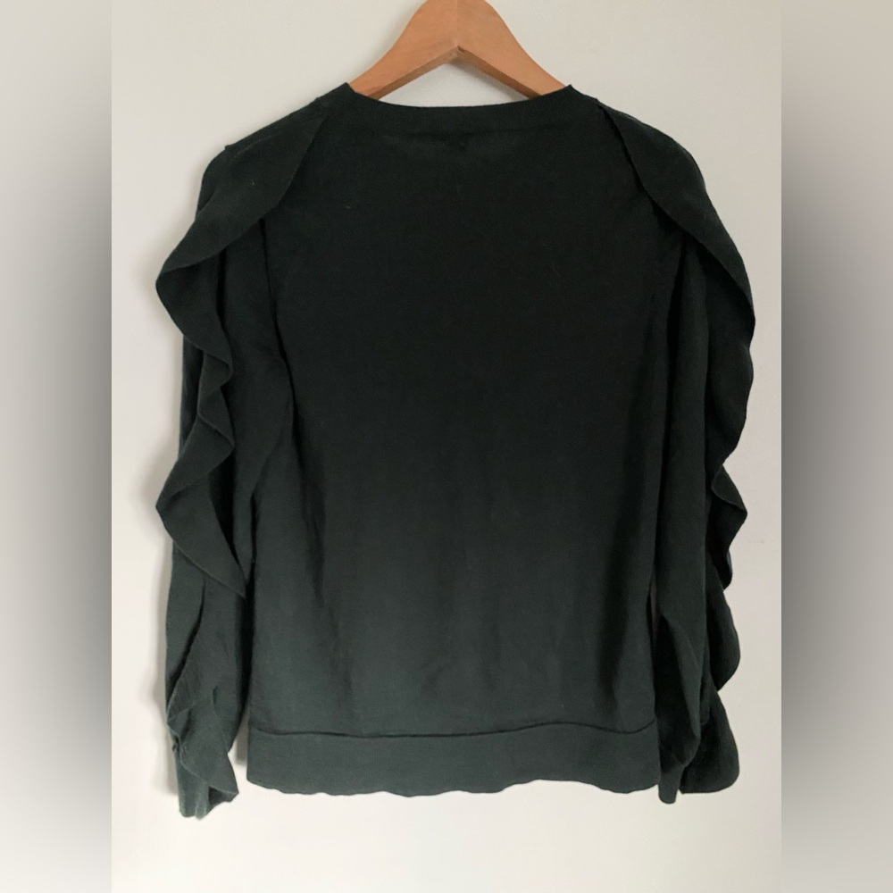 COS Wool Ruffled Long Sleeve Green Sweater Size Small Holiday Party Christmas - Picture 4 of 5